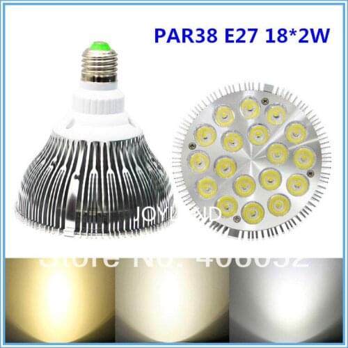 8pcs high power 18x2W e27 36w Par 38 PAR38 warm white pure white LED Light Bulb Lamp Lighting 85-265V