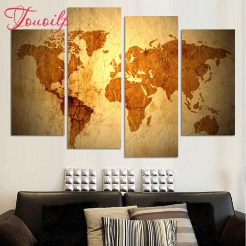 TOUOILP 4pcs,Full Square&round 5D Diamond Painting world map Diamond Embroidery,Cross Stitch,Mosaic,sticker,home decoration