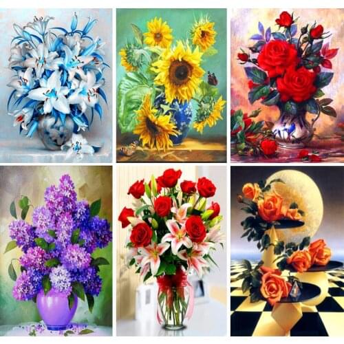 5D DIY diamond painting flower rhinestone picture full diamond embroidery gift mosaic vase home decoration cross stitch kit