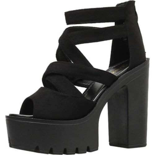 Sexy Fish Mouth Super High Heel 13 Cm European And American Zipper Black Ladies Sandals Summer New High Heels