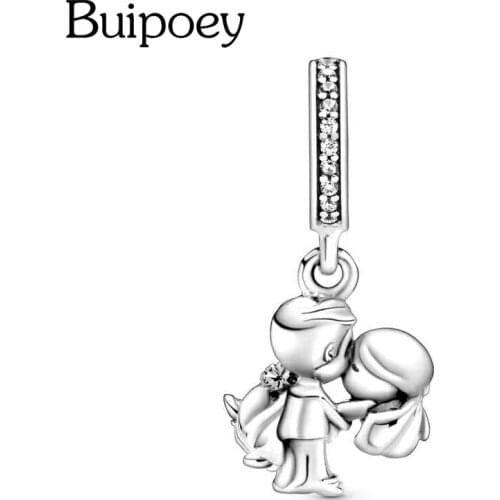Buipoey Silver Color Bride Groom Married Dangle Charm Beads Fit Bracelet & Necklace Jewelry Accessory Beaded
