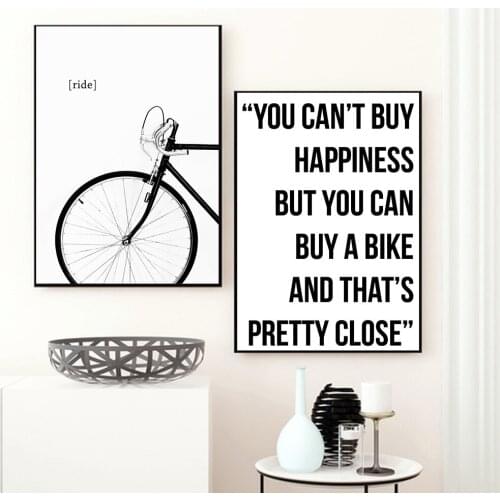 Black White Bike Canvas Painting Simple Quote Wall Art Poster Print Nordic Picture HDimage for Room Decoration