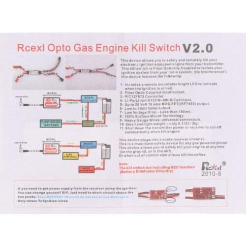 For RCEXL Gas Engine Opto Kill Switch DLA DLE DA Ignition Cut Off 634F