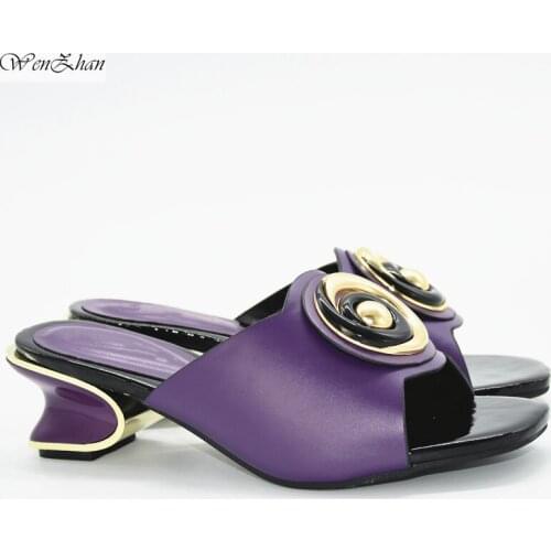 Purple Lovely Nigerian Shoes for Wedding Comfortable Heel African Ladies Shoes with Appliques for Party 37-42 D05-24