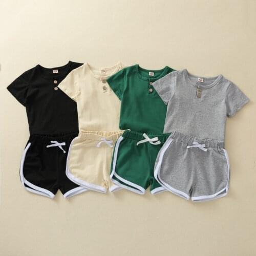 FOCUSNORM 4 Colors Summer Casual Baby Boys Clothes Sets Solid Short Sleeve Pullover T Shirts Elastic Shorts 2pcs 0-4Y
