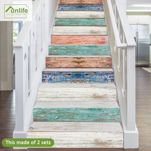 Funlife® Multi-Colored Woden Stair Stickers Waterproof DIY Peel & Stick Oil Proof Floor Stickers for Stairway Bathroom Kitchen
