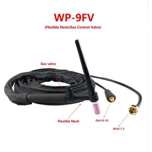 WP9FV TIG Torch 4m 13ft Gas Tungsten Arc Welding Torch Argon Air Cooled Flexible Neck Gas Valve TIG Welding Torch