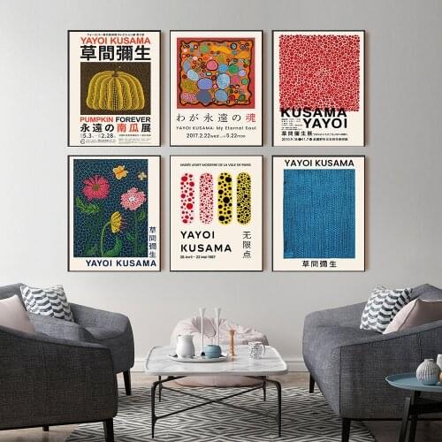 Japanese Artist Yayoi Kusama Exhibition Posters and Prints Museum Abstract Art Painting Canvas Picture Gallery Wall Decor Home
