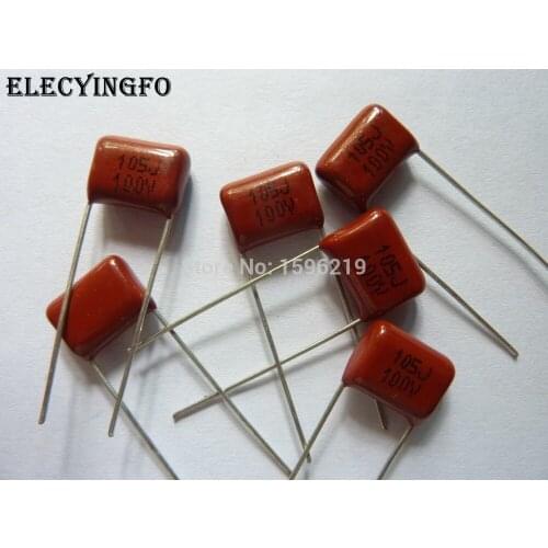 10pcs CBB capacitor 105 100V 105J 1uF 1000nF P10 CL21 Metallized Polypropylene Film Capacitor