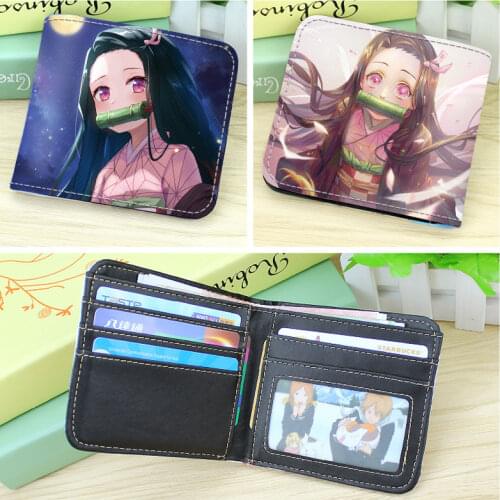 Demon Slayer Anime One Piece Tokyo Ghoul PU Leather Cartoon Creative Short Folding Wallet Card Holder Money Bag Coin Purse Gift