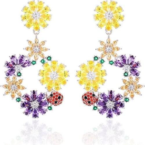 Colorful Flower Circle Earrings For Ladies French Fashion Romantic Wedding Jewellery Designer Temperament Bridal Earrings