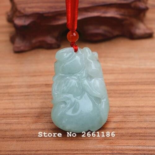 Natural Rice White Jadeite Stone Pendant Carved Gourd Beast Calabash Cucurbit Pendant Necklace Gift for Women Men Jades Jewelry