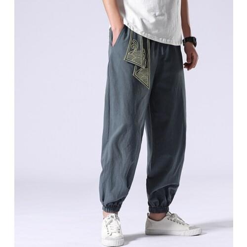 Plus Size Cotton Linen Harem Pants Mens Jogger Pants New Male Retro Track Pants Hip Hop Chinese Traditional Trousers KK3258