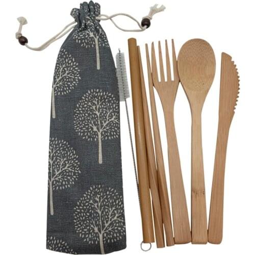 Bamboo Cutlery Set Travel Utensils Biodegradable Wooden Dinnerware Outdoor Portable Flatware Zero Waste Bamboo Tableware Set
