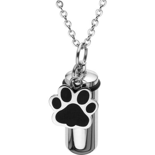 New 1pc Stainless Steel Cremation Jewelry Cylinder Urn Necklace for Ash Pet Puppy Dog Paw Keepsake Memorial Pendant with Funnel