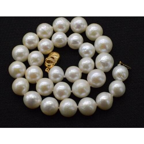 Freshwater Pearl white rebornkeshi near round 11-14mm AAA EDISON necklace 48cm Wholesale for women xmas gift