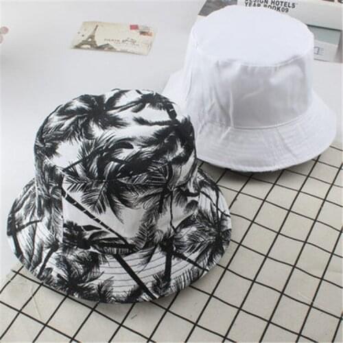 Fashion Summer Spring Reversible Black White Cow Pattern Coconut Tree Unisex Bucket Hats Women Fisherman Caps For Women Gorras