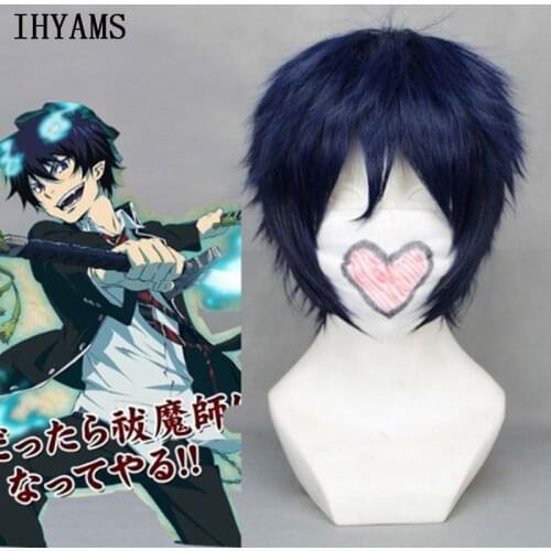 Ao no Blue Exorcist Okumura Rin Navy Blue Short Heat Resistant Hair Perucas Cosplay Costume Wig + Free Wig Cap