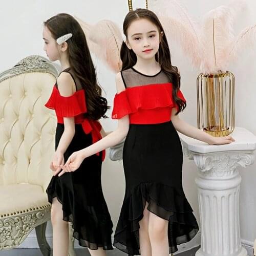 Girls Dresses Off Shoulder Teenage Summer Chiffon Elegant mermaid Dress for Girls 4 6 8 10 12 Years kids Princess Party Clothing