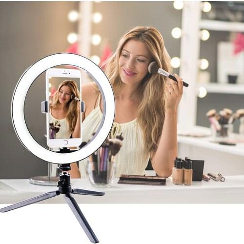 2 Types Portable Photography LED Selfie Fill Light With 3 Colors 270° Turntable Dimmable Camera Phone Lamp with Table Tripods