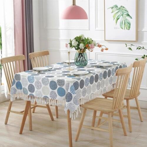 American Country Print Cotton Linen Tassels Tablecloth Rectangular Kitchen Dining Table Cover Tea Table Cloth Mantel Mesa Obrus