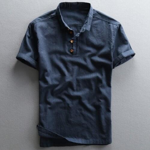 Free Shipping Summer Linen Shirt Man Vintage Chinese Dad Mens Shirt Oversized Short Sleeve Men Clothes European Designer A736