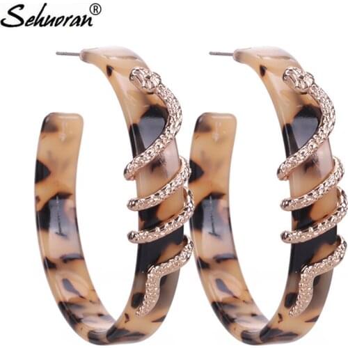 Sehuoran Good Quality Stud Earrings Resin Round Alloy Snake Earrings For Women Fashion Jewelry Brand Earring Accessories HotSale