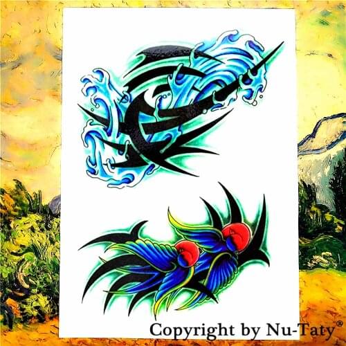 SHNAPIGN Birds Waves Temporary Tattoo Body Art Flash Tattoo Stickers 21*15cm Waterproof Car Styling Home Decor Wall Sticker