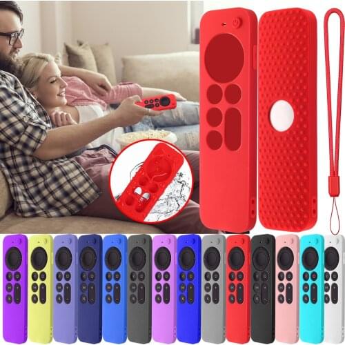 For Apple TV 4k 2021 Remote Control Silicone Protective Cover With Lanyard Dust-proof Shock-proof Case