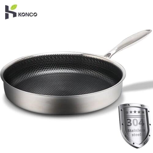 KONCO Nonstick Frying Pan 304 Stainles Steel Rosting Pan Kitchen Cookware Cooking Pot Griddle Grill Pan