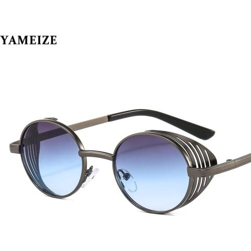 YAMEIZE Steampunk Sunglasses Women Men Retro Classic Round Glasses Vintage Steam Punk Metal Frame Eyewear Driving Goggles Oculos
