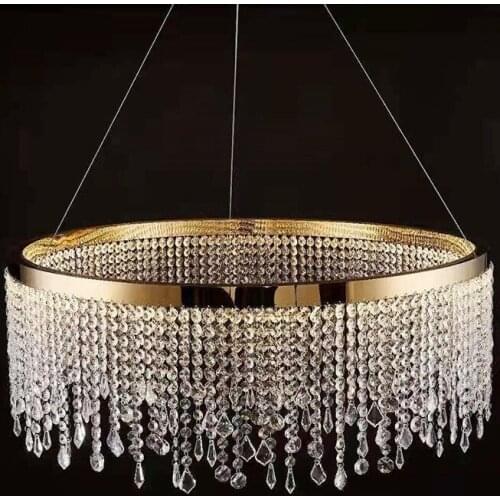 Modern LED Chandelier Lighting living room long crystal tassel round chandeliers indoor home deocr polished gold lustre