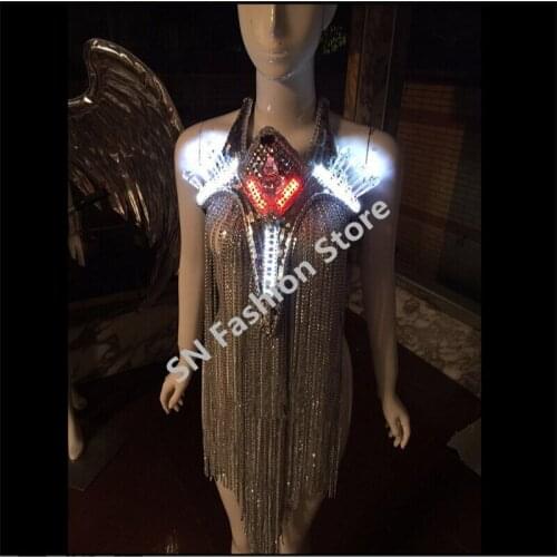 SS6 LED dance costumes ballroom dancing costumes party wears catwalk stage props led lighted tassel clothes bar dj disco suits