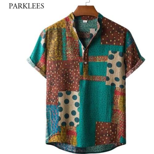 Stylish Dot Mens Hawaiian Beach Shirts 2021 Summer New Patchwork Design Tropical Aloha Shirts Holiday Vacation Clothing Chemise