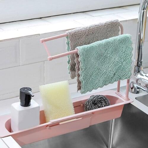 Telescopic Sink Shelf Soap Sponge Drain Rack Storage Basket Bag Faucet Holder Adjustable Bathroom Holder Sink Kitchen Accessorie