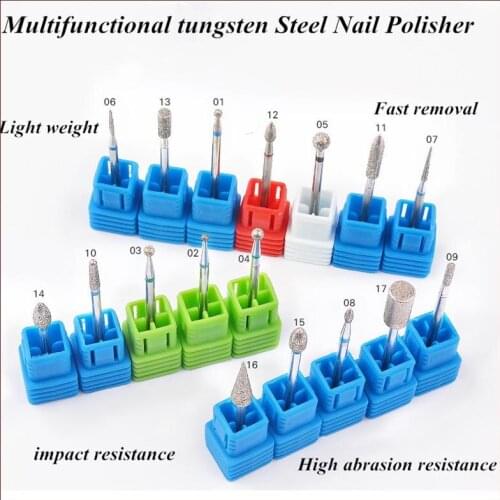 17 Types Tungsten Ceramics Carbide Nail Drill Bit Electric Nail Mills Cutter for Manicure Machine Nail Files Accessories