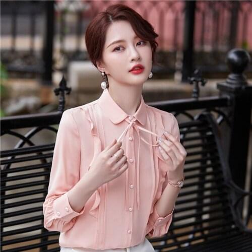 Ladies Office Elegant Pink Long Sleeve Blouses Shirts Women Business Work Wear Blouse OL Professional Tops Clothes Plus Size
