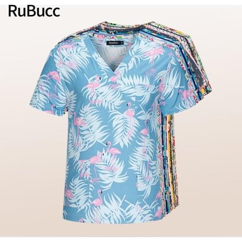 Women Beauty Salon Work Uniforms Cartoon Printing Uniform Cute Lab Coat Clothes Short Sleeve Wear V Neck Summer Scrubs Tops