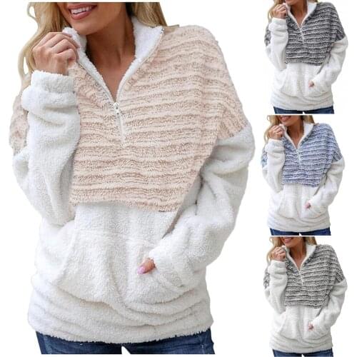 Zip Colour Block Plus Size Sweatshirts Stripe Hoodies Women Loose Long Sleeve Streetwear Sweatshirts Sudaderas Con Capucha