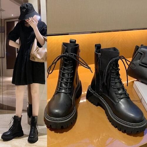 Women Short Boots Boots Ankle Lace-Up Square Heel Winter Warm Black Brown Thick Sole Platform Chunky Female Boots