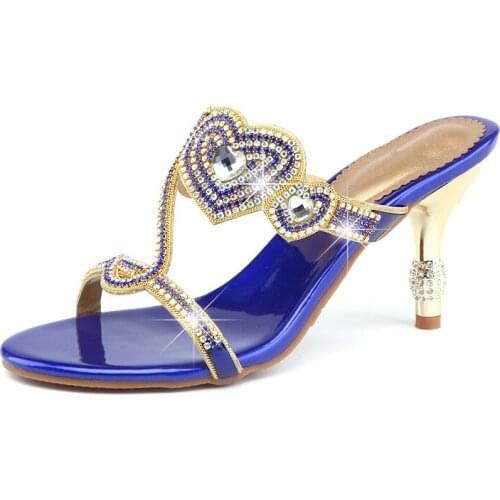 Womens Slippers Summer New 2021 Black Heels Stiletto Sandals Diamond Decoration For Shoes Luxury Fashion Beach Pumps