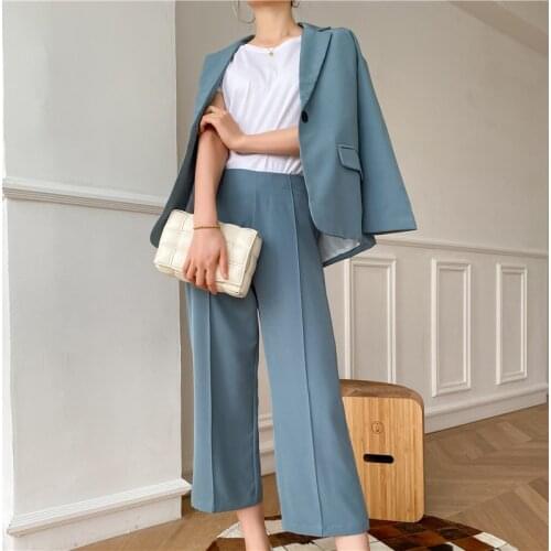 Women Set High Quality Fashion Office Style suit Collar Small Suit Female Autumn Loose Ladies Two-Piece Suit Coat And Pants 216C