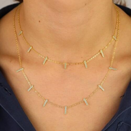 2021 summer New arrived 100% 925 sterling silver minimal bar cz turquoises stone fashion charm necklace for women wedding gift