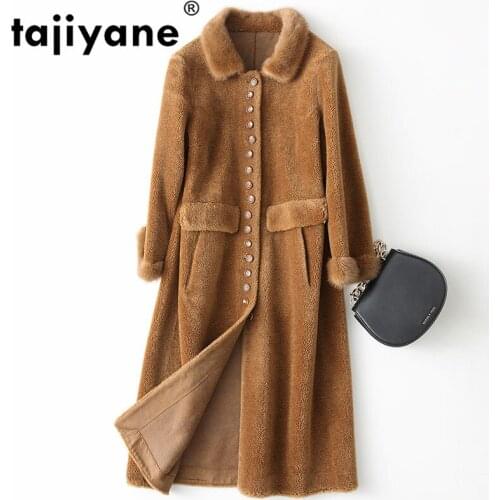 Coat Fur Real Autumn Winter Jacket Women Clothes 2021 Korean Vintage Mink Fur Collar Sheep Shearling Fur Wool Coat ZT1368