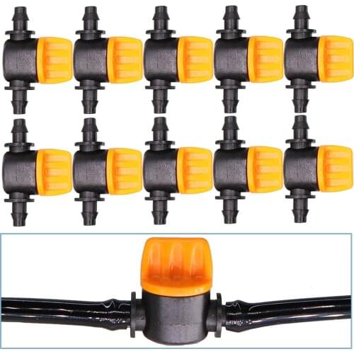 10PCS 1/4'' Barbed Mini Valve Shut Off Coupling Connectors for 4/7mm Hose Garden Water Irrigation Pipe Adaptor Greenhouse