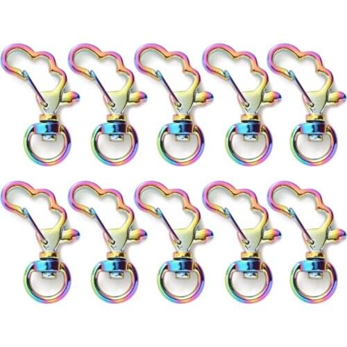 10pcs Rainbow Metal Snap Hook Lobster Clasp Lanyard with Keyring for Keychain Heart Star Cat Key Chain DIY Bags Finding