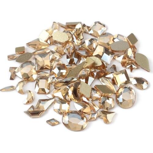 100pcs Champagne Mix Shape Crystal Flat back 3D Nail art Rhinestone for DIY Nails art Decoration