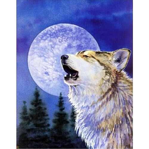 5D Diy Diamond Painting Cross Stitch Wolf Moon Resin Embroidery Mosaic Full Square Round Drill Rhinestones Home Decor Needlework