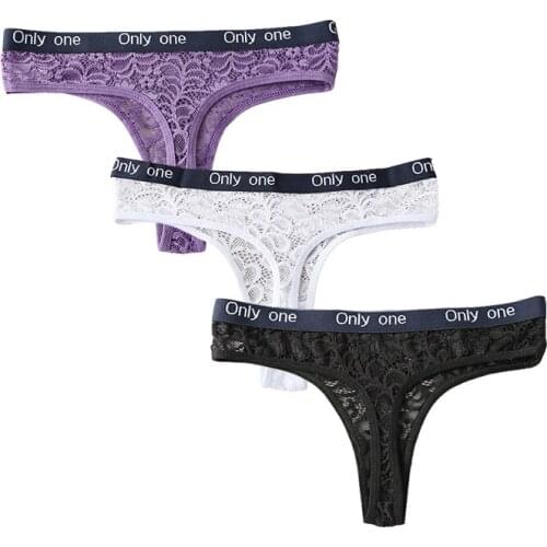 BANNIROU 3pcs Sexy Panties For Woman Sports Thongs Underwear For Women Female T-back G-string Underpants Ladies Lace Intimates
