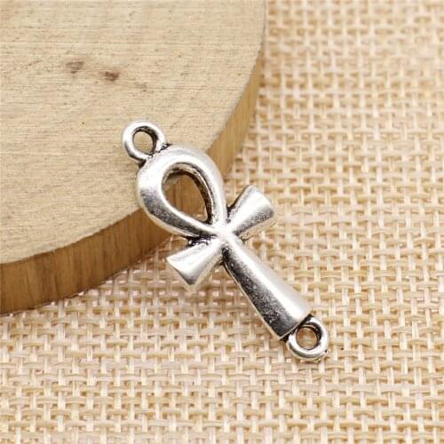 Free shipping 50pcs 12x30mm antique silver Ankh cross connector charms diy retro jewelry fit Earring keychain hair card pendant
